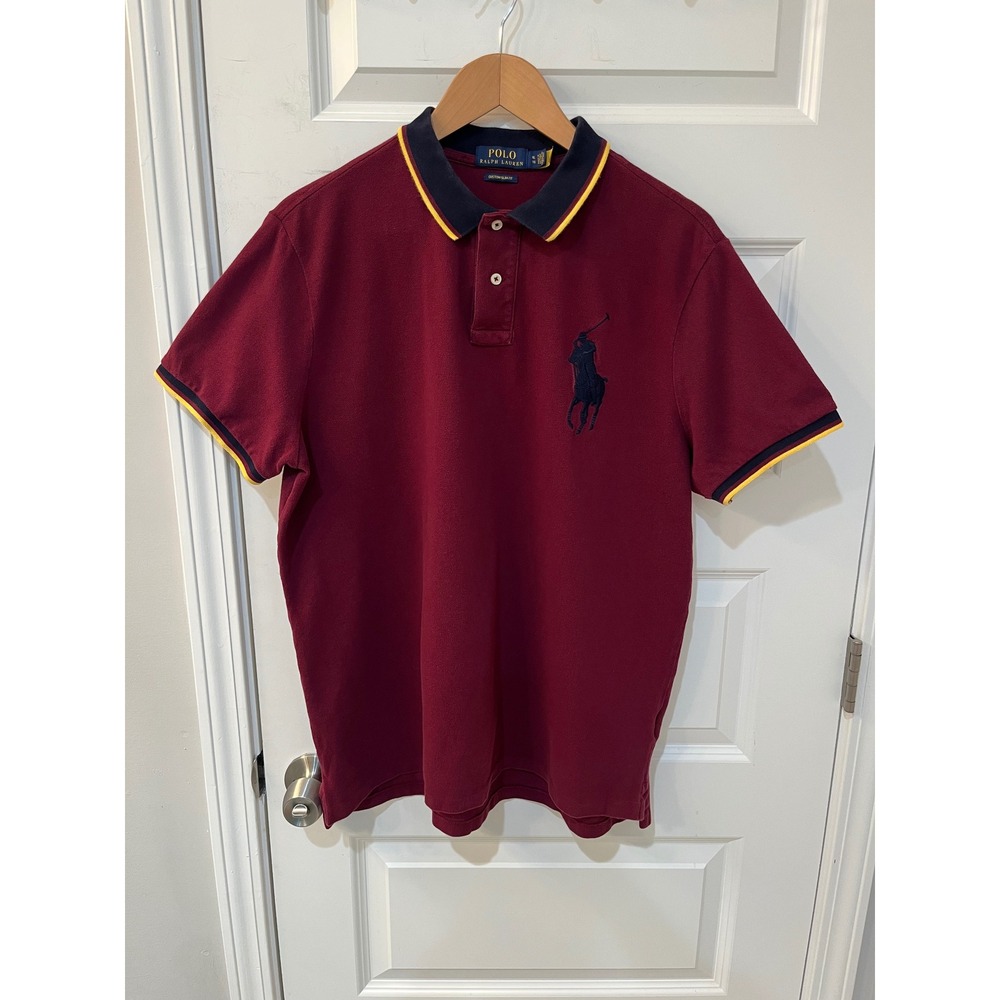 Polo Ralph Lauren Mens Big Pony Polo Shirt Burgundy Custom Slim Fit XL Maroon